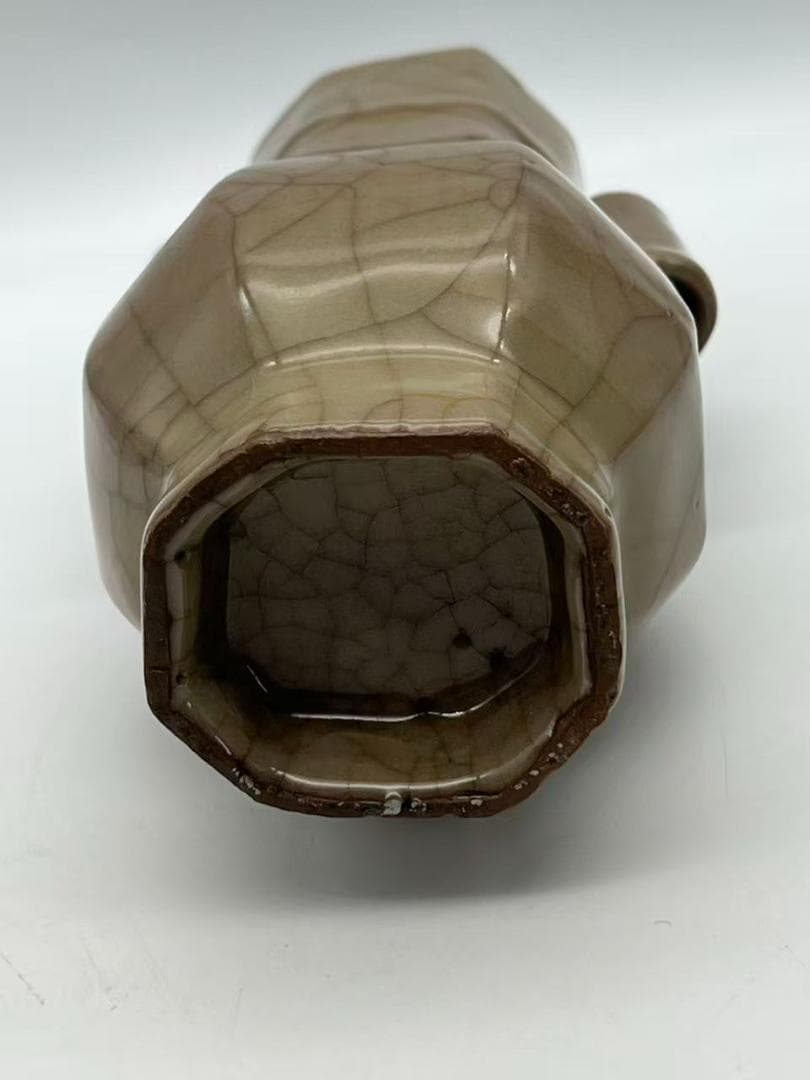 南宋時代 青磁 南宋官窯 米色青磁瓶 貫耳瓶 【旧家蔵出し】希少貴重(