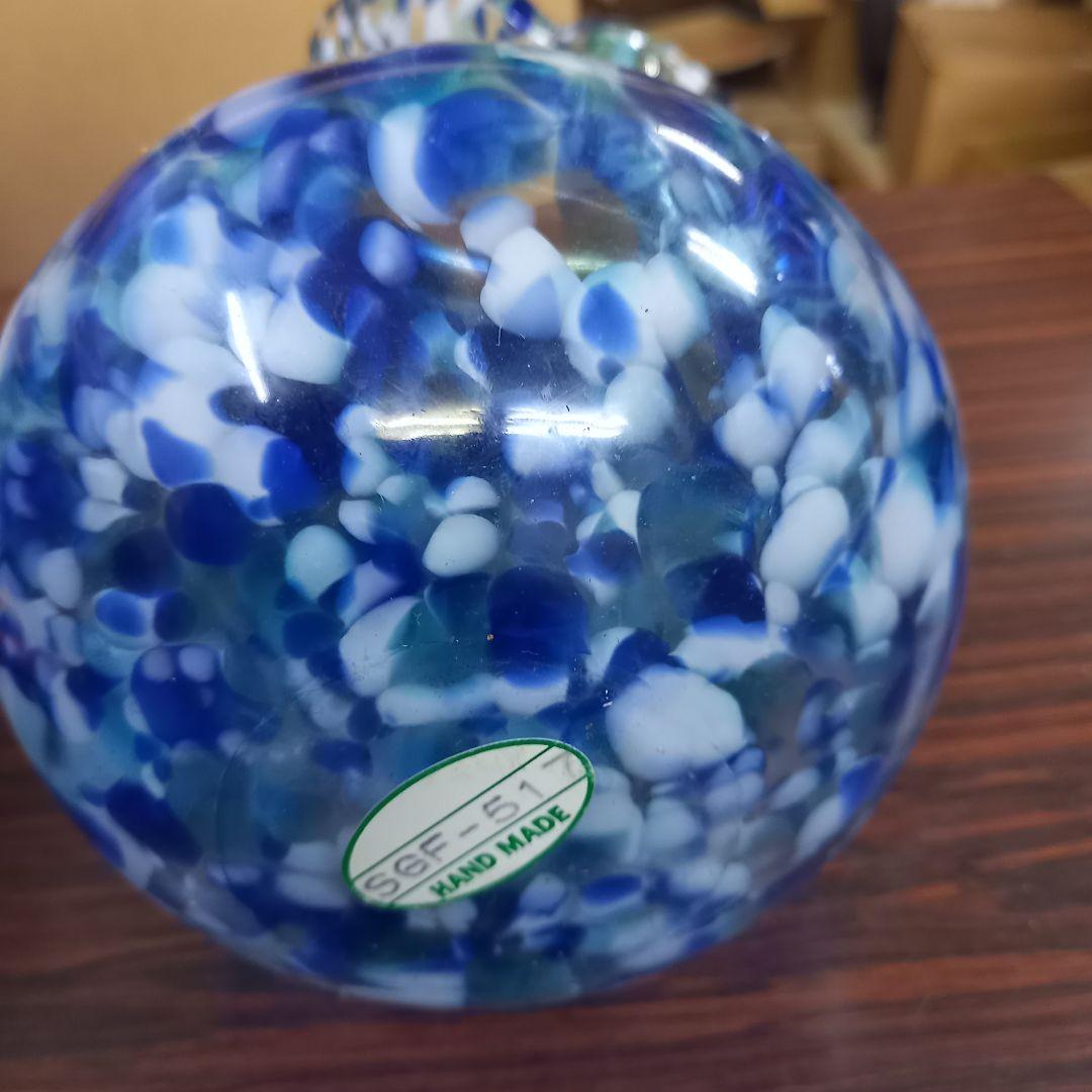 手作りガラス花瓶 青と白のマーブル模様 ハンドメイド フラワーベース