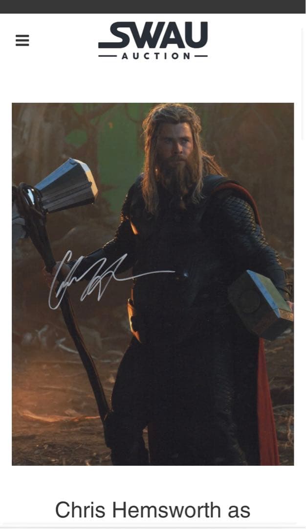 クリス・ヘムズワース 直筆サイン SWAU