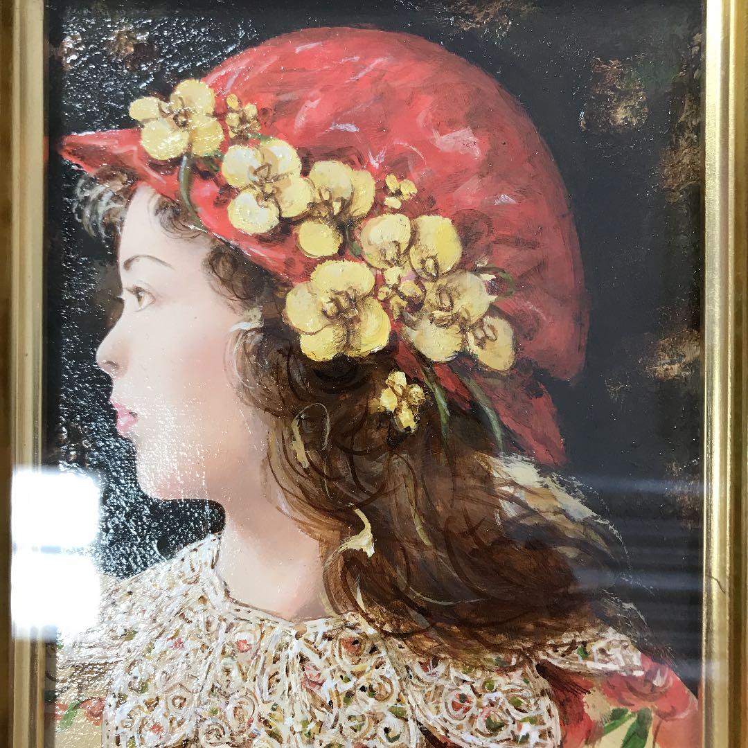 油彩画　肉筆　少女　日高　康志