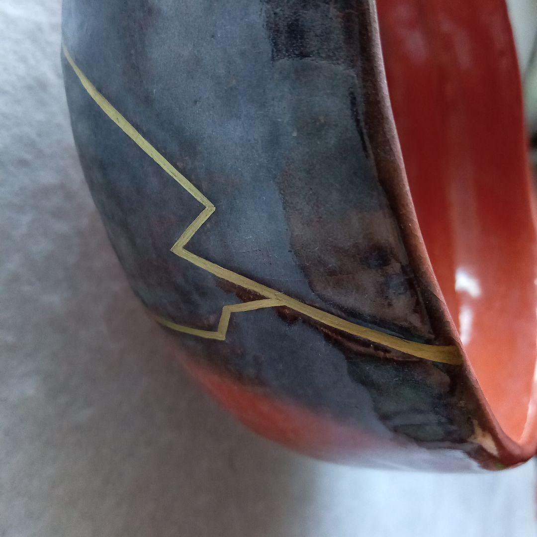 お値下げ〜8/10伊東桂楽稲妻絵 赤楽平茶碗桂窯真田紐茶道具