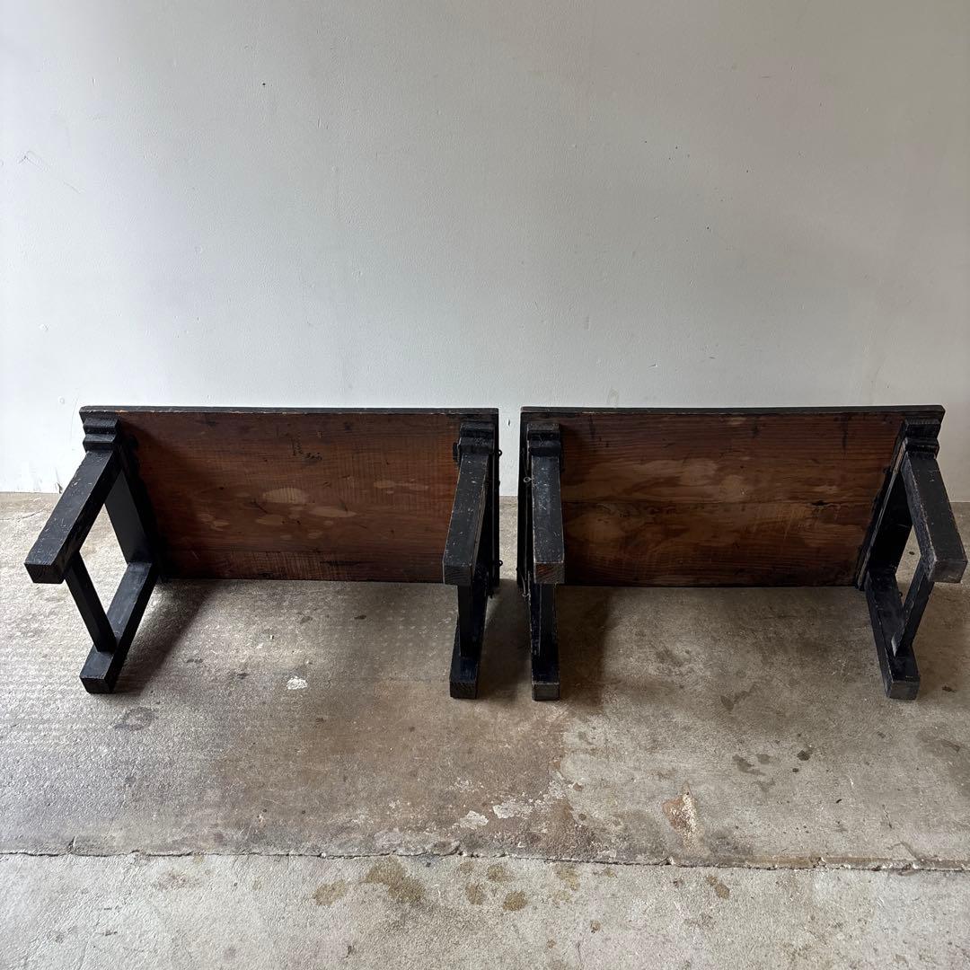 古い習字教室の机二台セット 折りたたみ式ちゃぶ台 文机 ディスプレイ