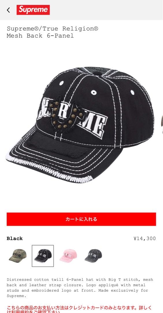Supreme/True Religion Mesh Back キャップ