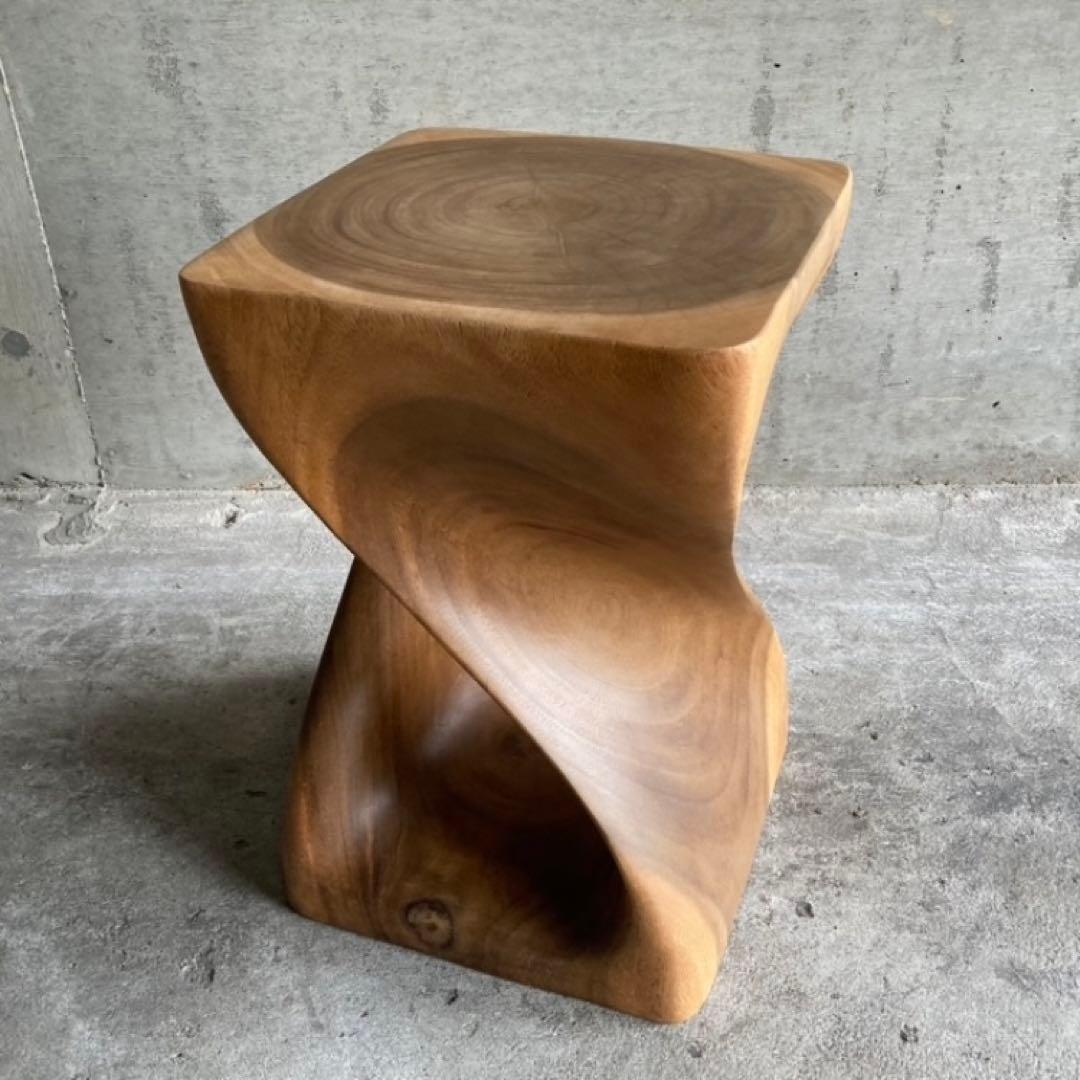 スツール 椅子 チェア 花台 木製 無垢材 ツイスト モダン アジアン 北欧