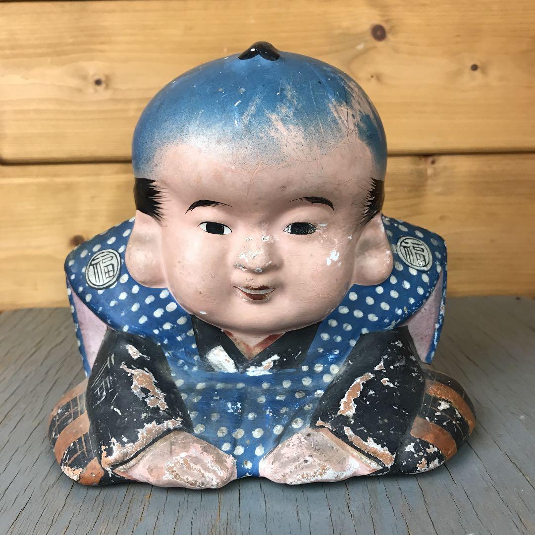 福助人形 オブジェ 置物 骨董品 アンティーク 陶器製 福助 ふく助