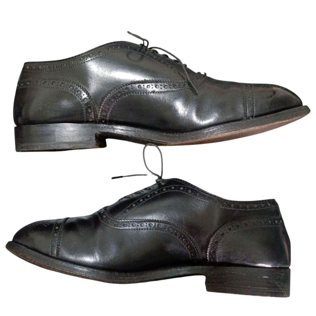 Alden ブラックカーフ セミブローグ パンチドキャップトゥ ビジネスシューズ