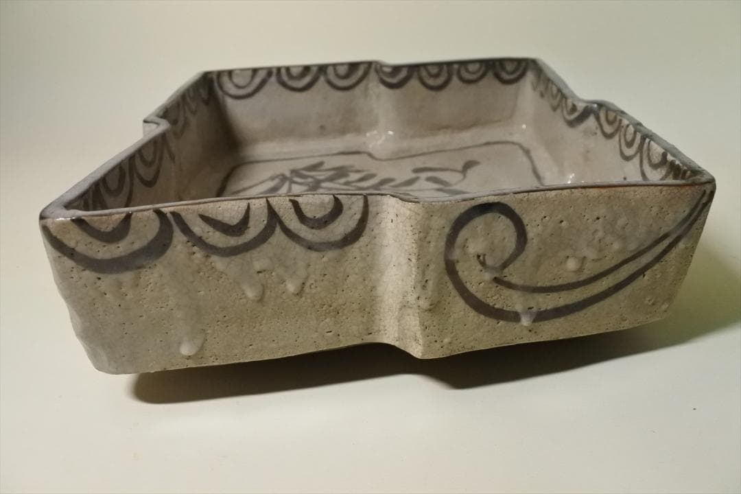 江戸末期　絵瀬戸　草花紋　菱形　平鉢　骨董品　アンティーク