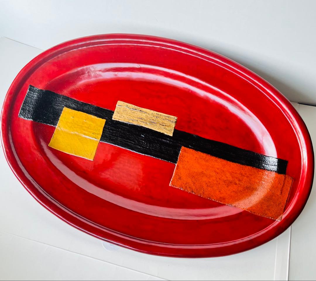 新品未使用　作家もの　楕円型　漆器盆