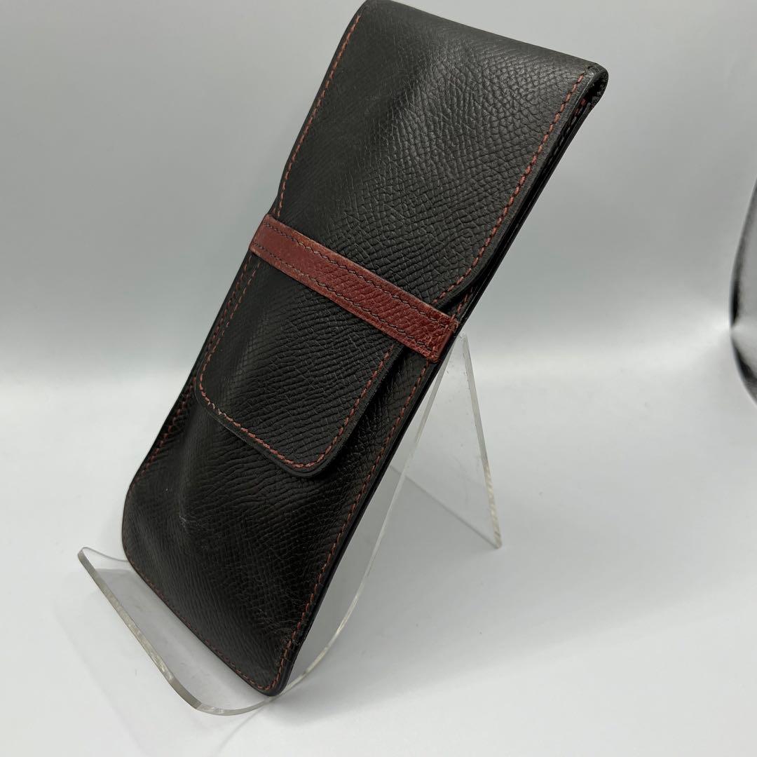 エルメス　HERMES　ペンケース　ブラック＆エンジ