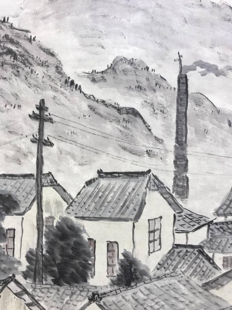 真作/門田佳堂/薪割り作業図/山水図/人物図/掛軸/名家伝来/AE-119