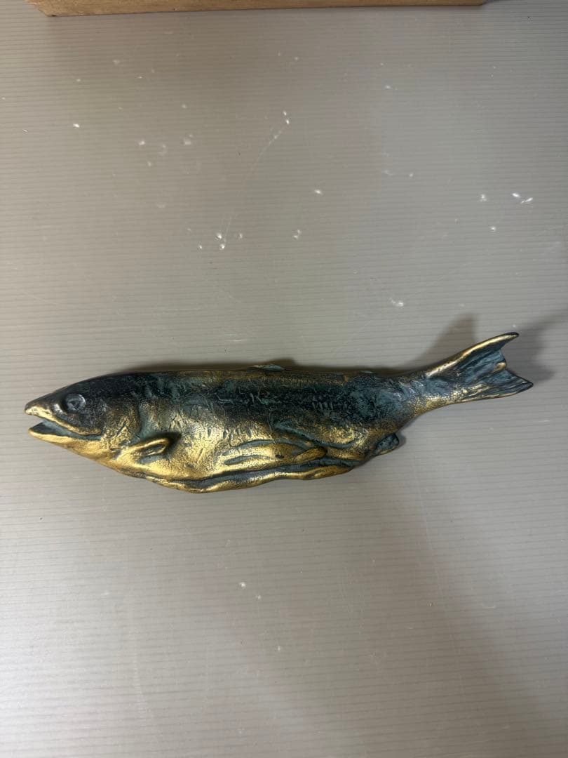 2511 文鎮 『北村西望作』『ブロンズ』『鮭寿恵帰』 共箱 文房具 書