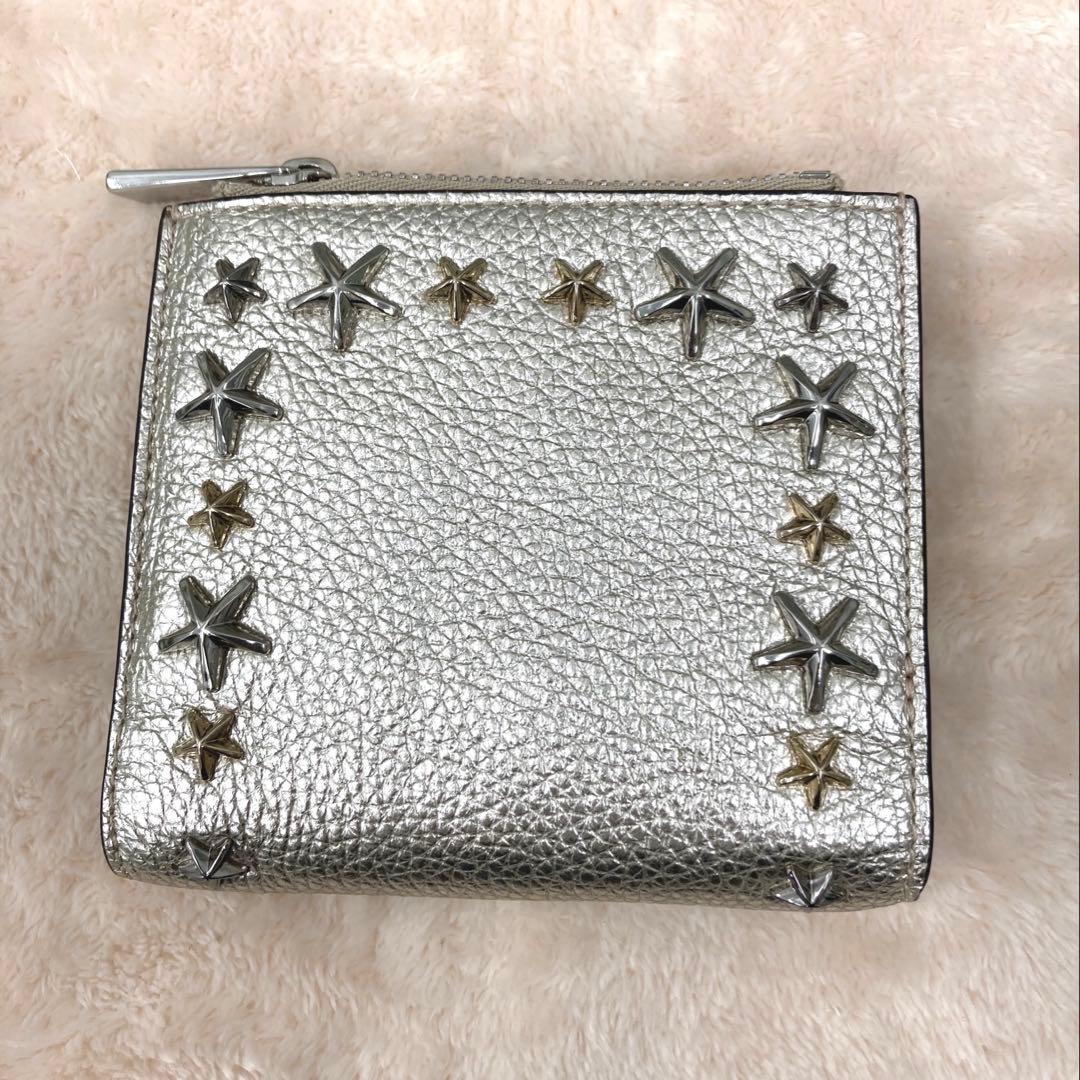 ジミーチュウ　スタースタッズ　メタリックナッパ　二つ折り財布