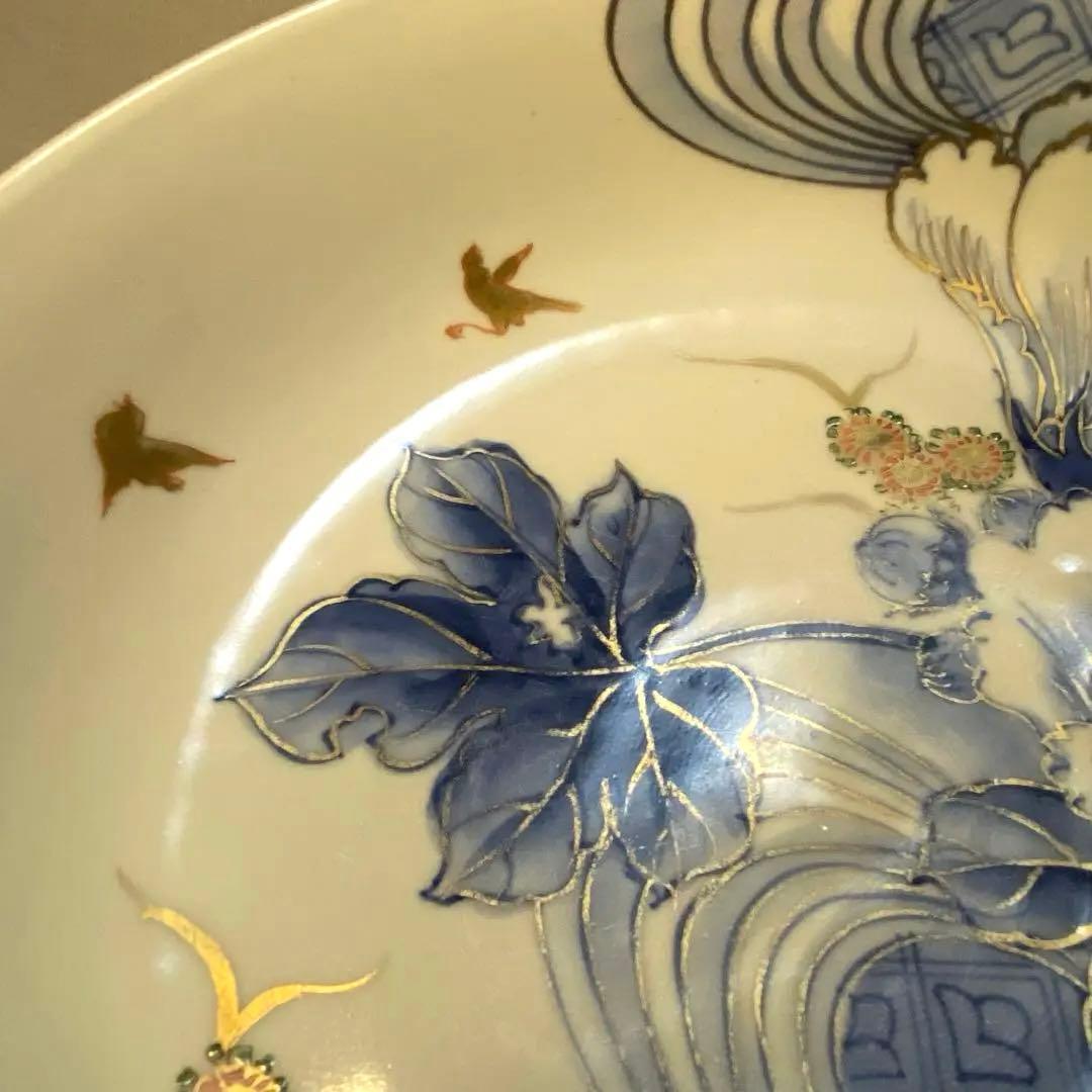 伊万里 古伊万里 大鉢 花鳥の図 染付 金彩