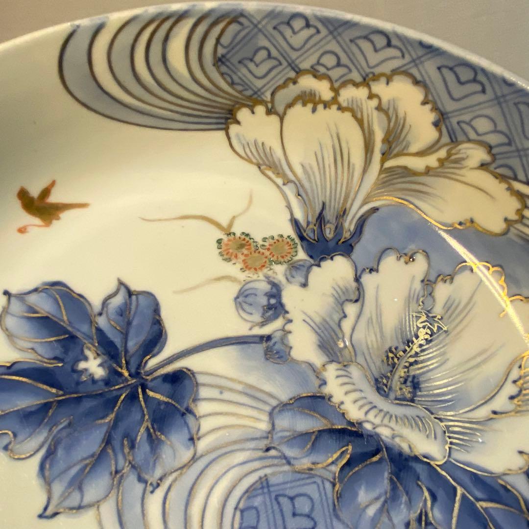 伊万里古伊万里大鉢花鳥の図染付金彩