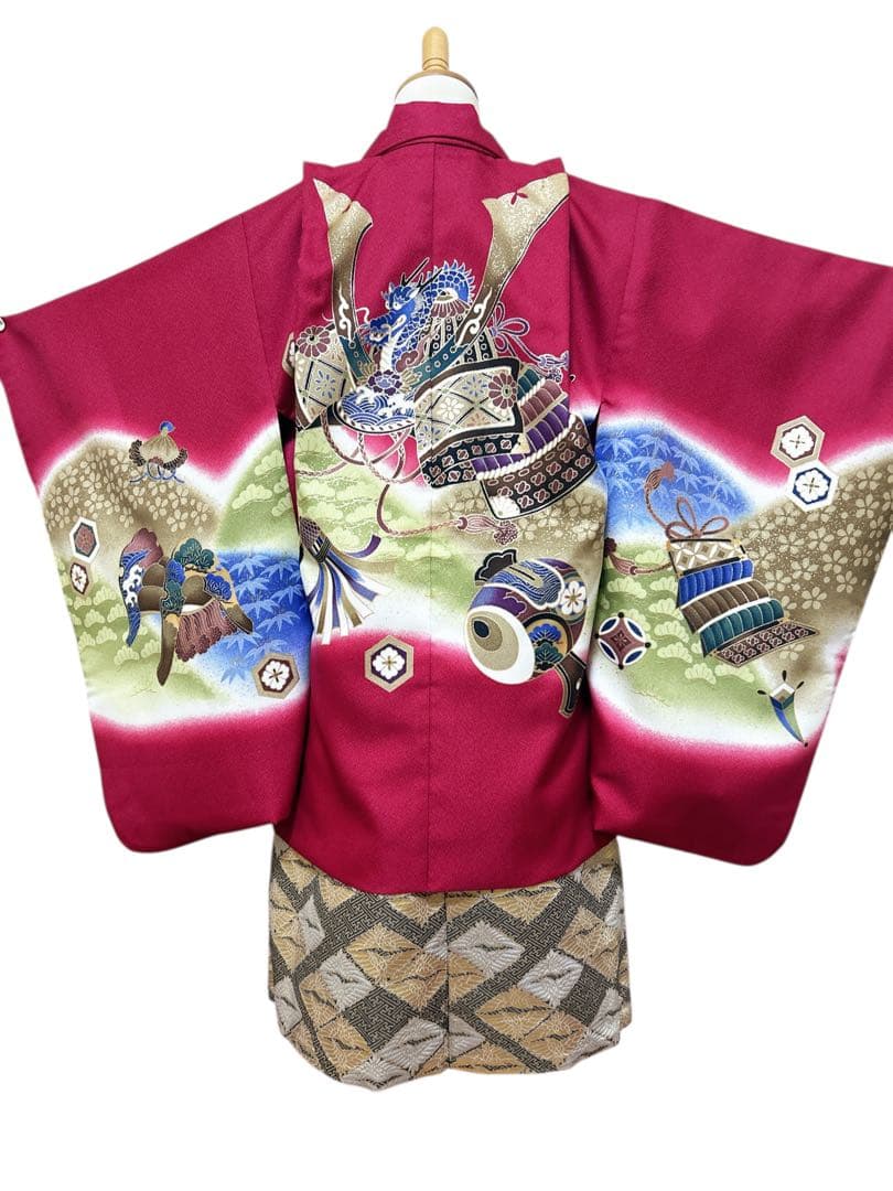 変わり色赤紫♡七五三　大きめ5歳　7歳　男の子　フルセット　一式　兜