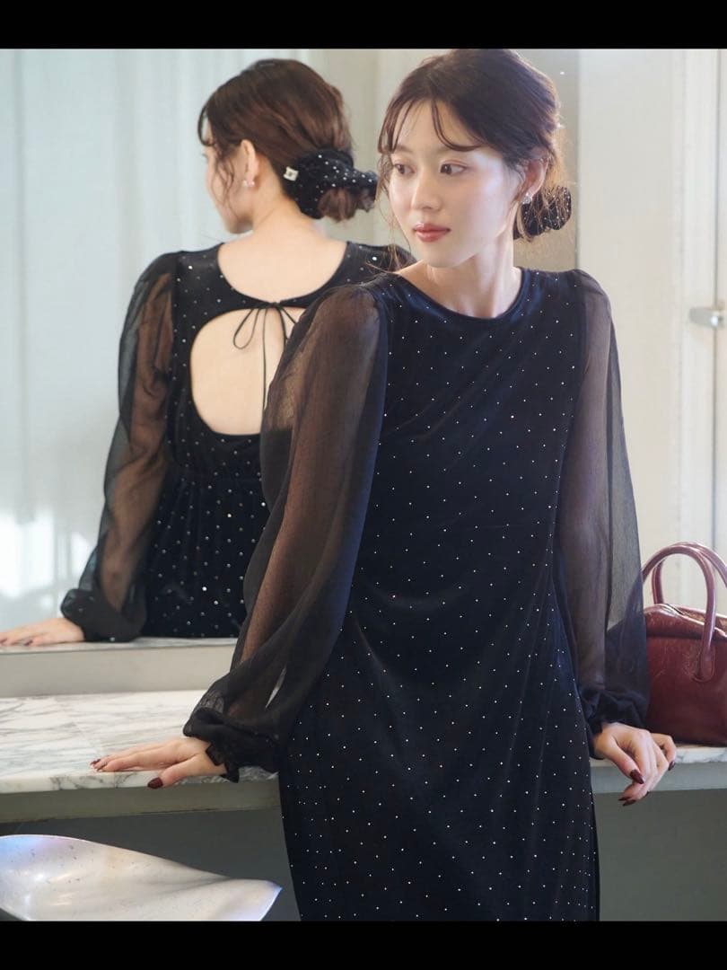 【即購入ＯＫ】⭐︎新品未使用 kastane ベロアスタッズワンピース　ブラック0