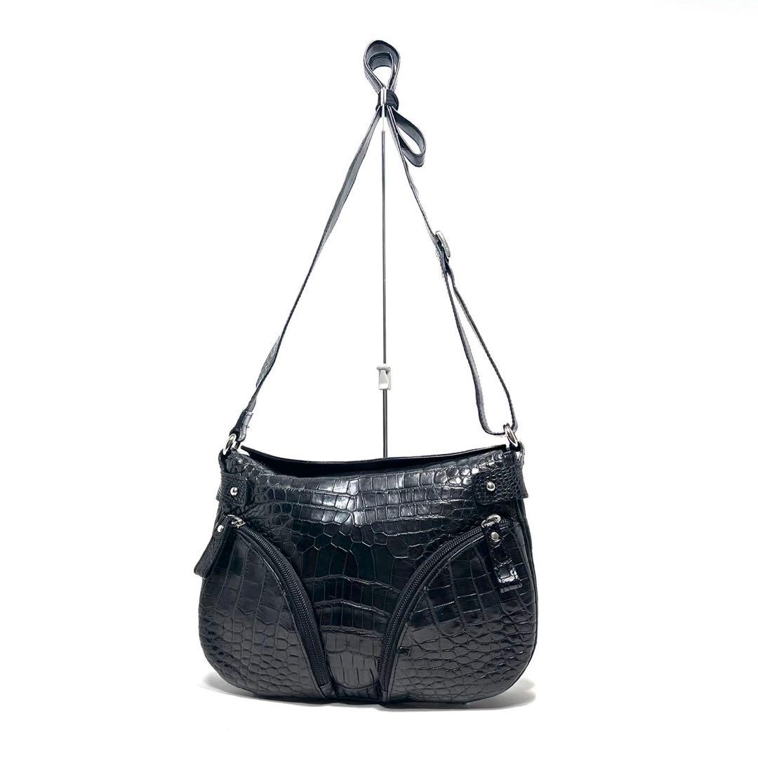 【美品】JRA認定品 日本製/クロコダイルレザー/マットクロコ/ショルダーバッグ