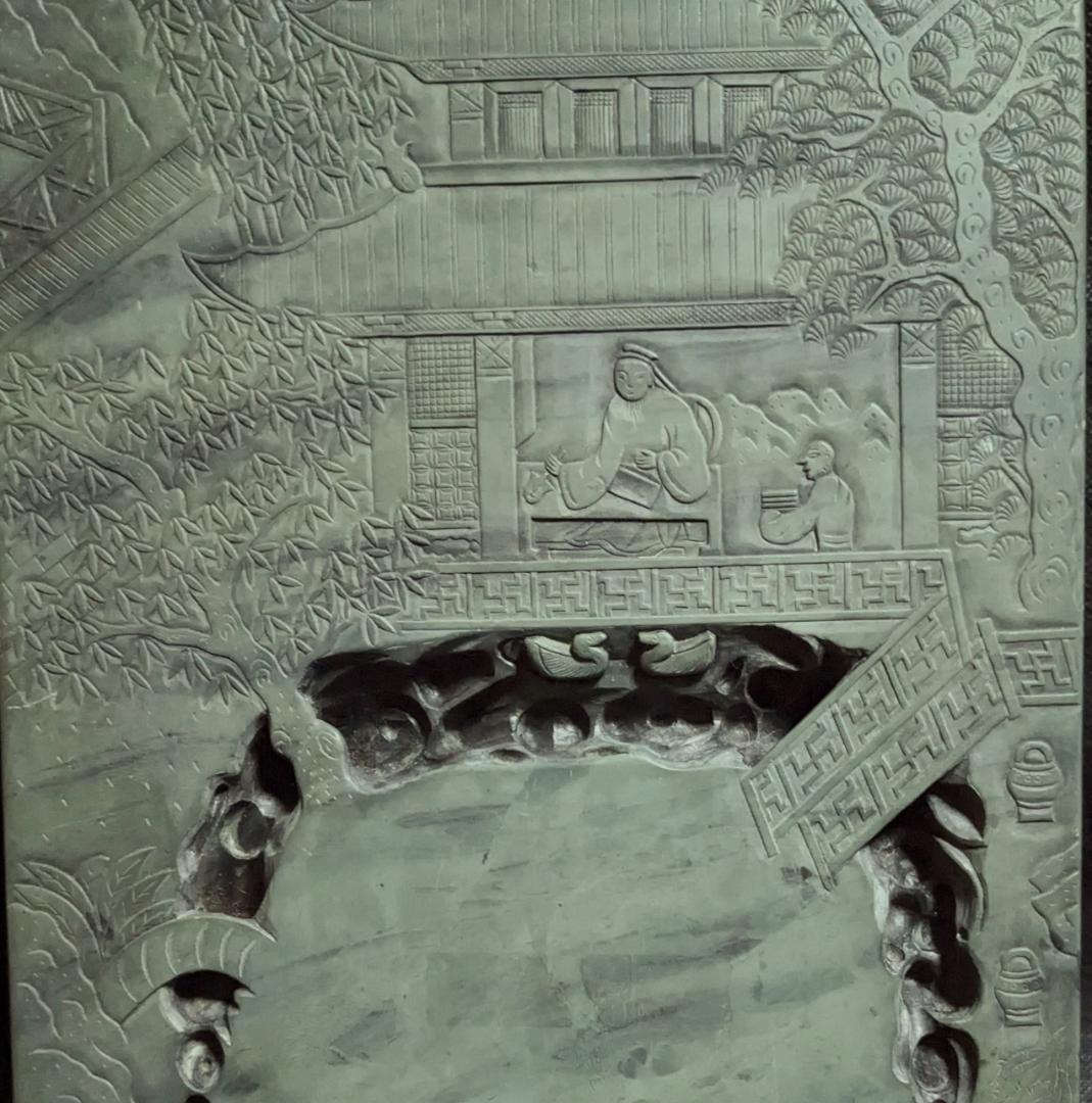 蘭亭硯】◇五台山緑石の特大加厚硯◇群微点状