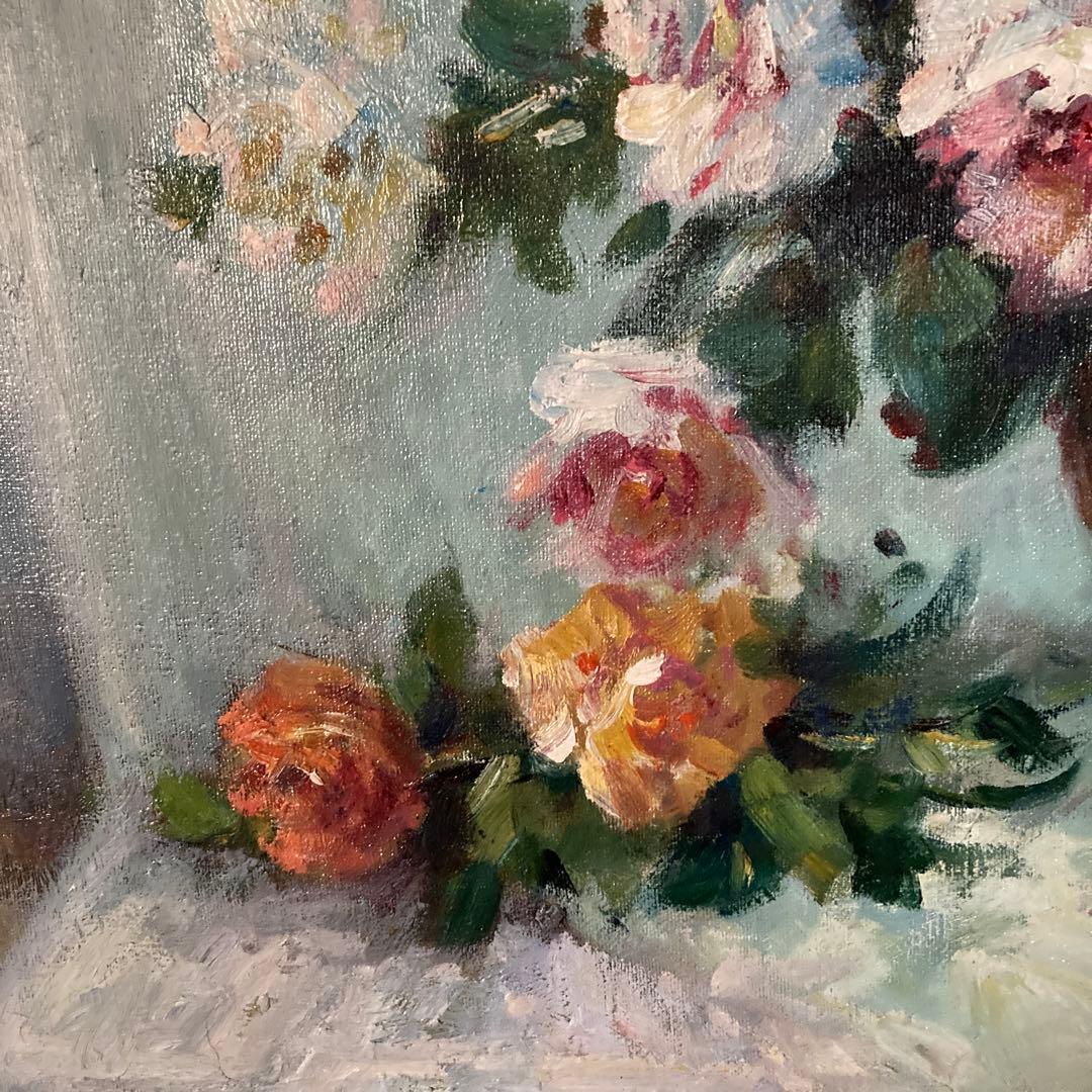 S,Kuramoto 「花瓶の薔薇」油彩画67.5×87絵￼53×73cm20P