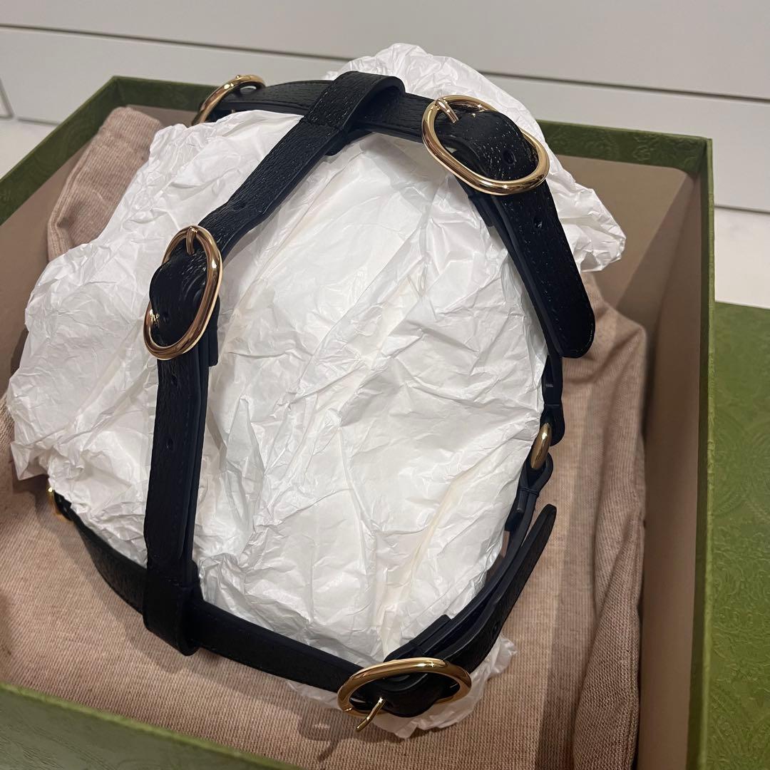 新品】GUCCI 犬 ハーネス ロゴ入り ペット ブラックレザー ゴールド