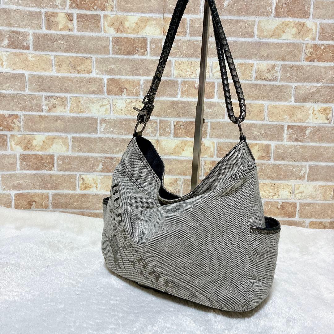 良品　バーバリーブルーレーベル ホースロゴ ショルダーバッグ 編み込み