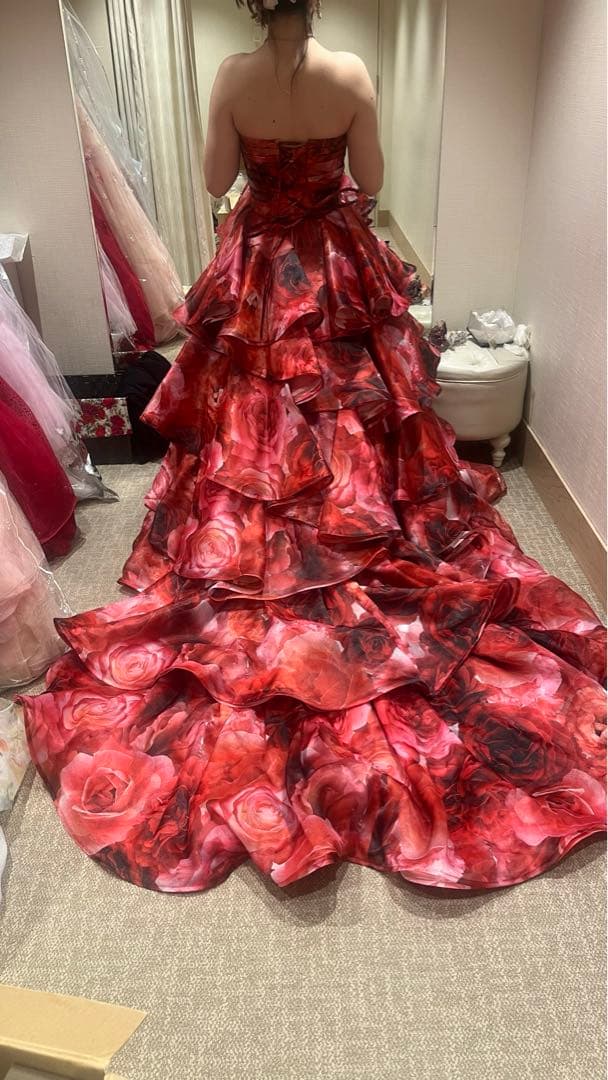 【最終】桂由美　カラードレス　総柄　レッド　赤　薔薇