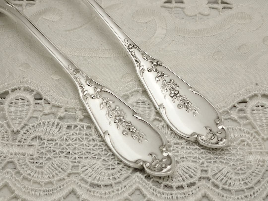 極上品 フランス アールヌーボー期 純銀無垢 スプーン&フォークセット ③