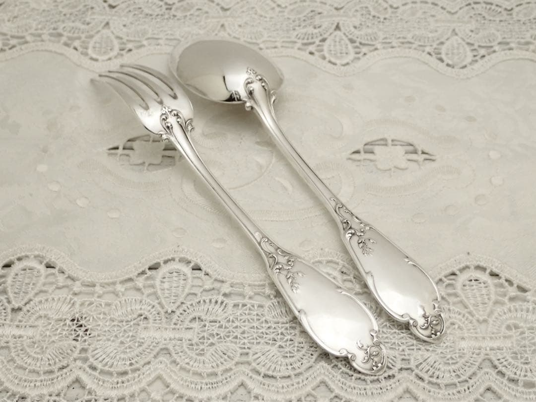 極上品 フランス アールヌーボー期 純銀無垢 スプーン&フォークセット ③