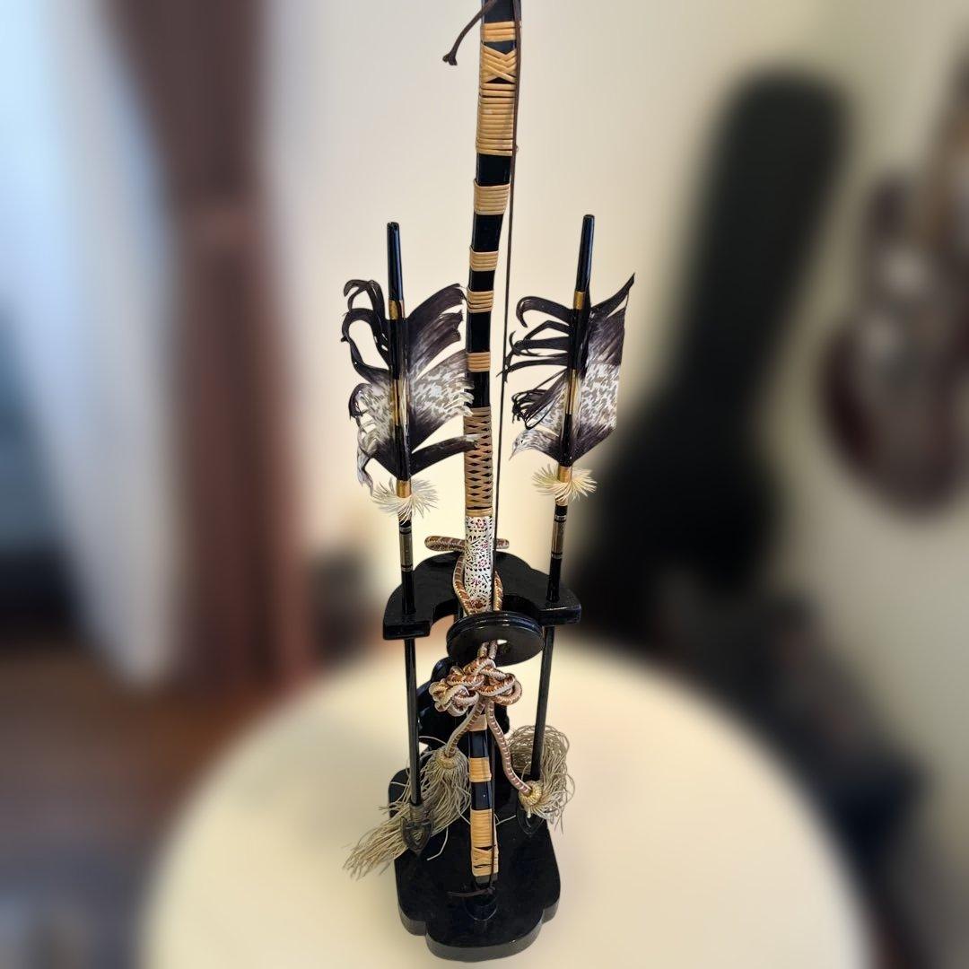 木製　御弓太刀飾　スタンド付き　藤栄作