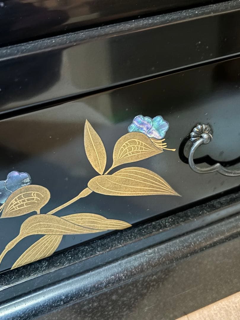 セール 井波唯志 輪島塗 梨地 蒔絵 牡丹 茶棚 金蒔絵 細密 螺鈿 日展作家