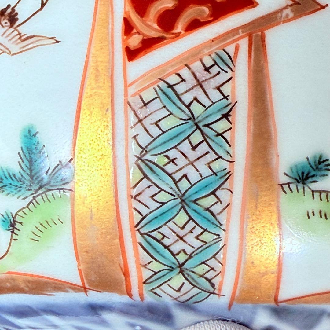 幕末～明治期 色絵鶴亀文様蓋物 五客 納箱付 料理屋 古