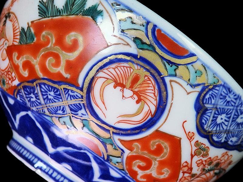 古伊万里 金襴手 若松に梅 舞鶴の図 大振蓋茶碗 2客 E170AS-fbtg