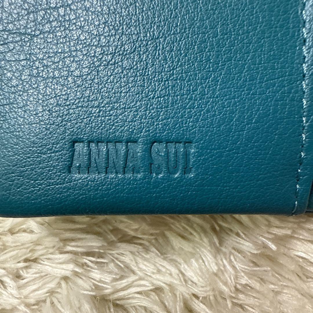 ANNA SUI 二つ折り財布 がま口 プレイングキャット ネコ ターコイズ