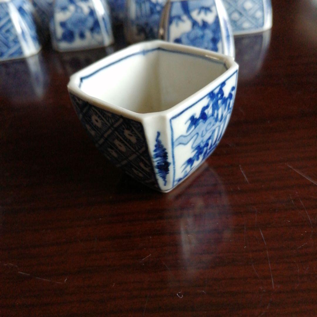 古伊万里　成化年製染付隅切豆小鉢　10客　4.3cm　江戸後期〜幕末