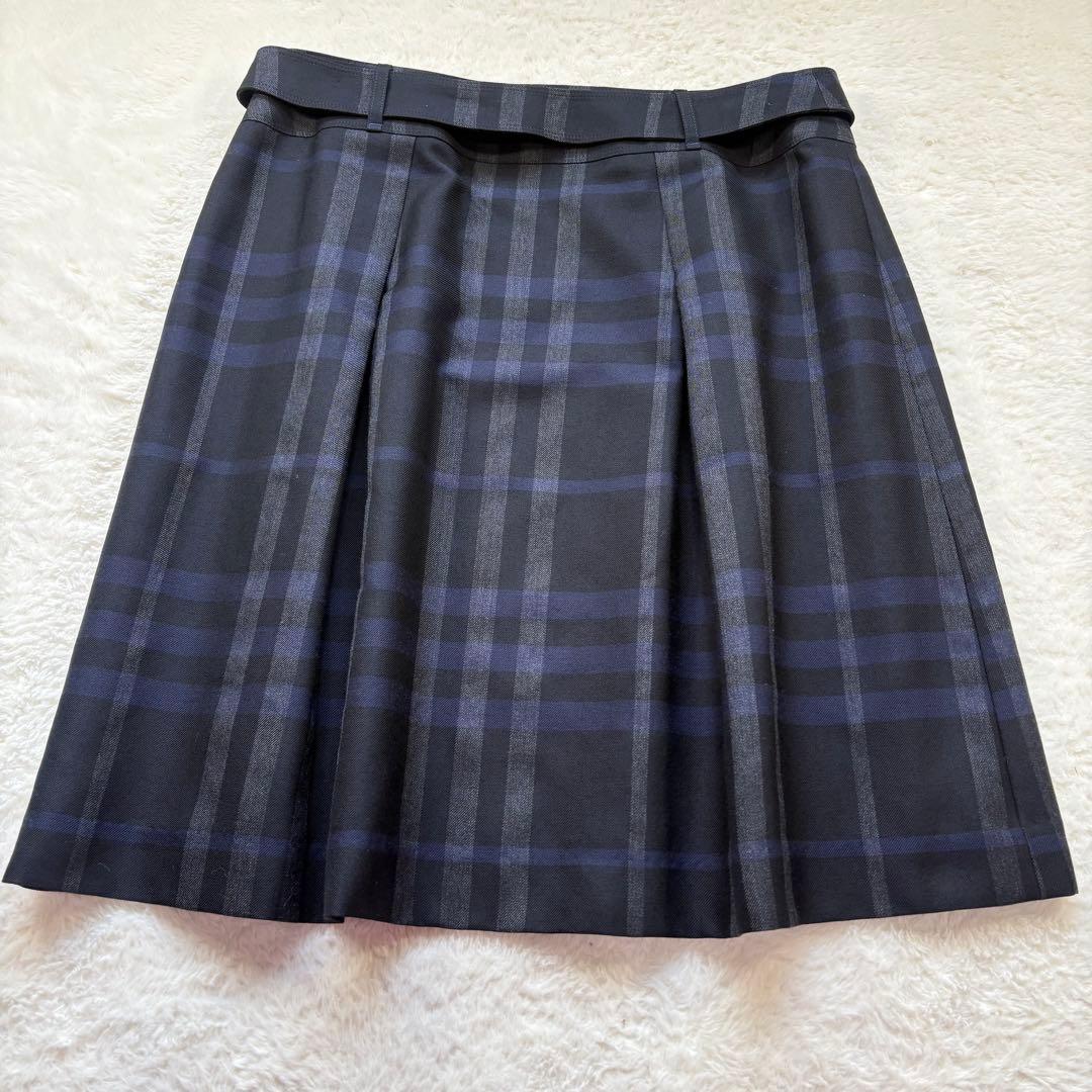 バーバリーロンドン 大きいサイズ 46 ノバチェック ベルト スカート ウール