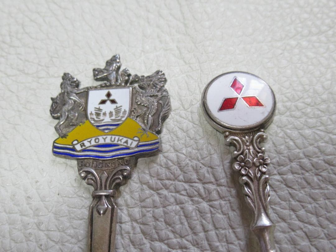 ◆非売品/希少 美品 1960年代！三菱電機 菱友会 銀製と七宝製 スプーン2本