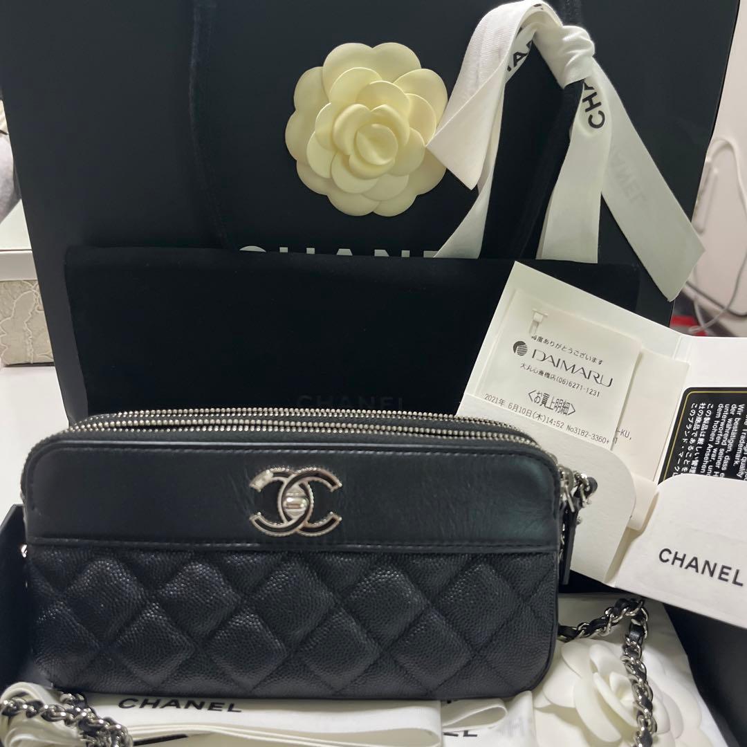 R　CHANEL チェーンウオレットキャビアスキン　ブラック