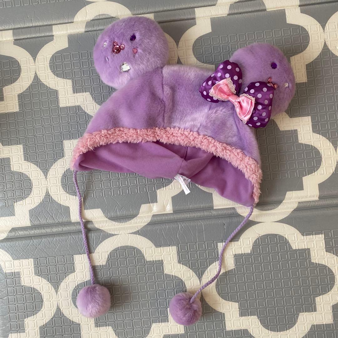 ディズニー 紫 ミニー 帽子 ファンキャップ 冬用 ディズニーグッズ2021