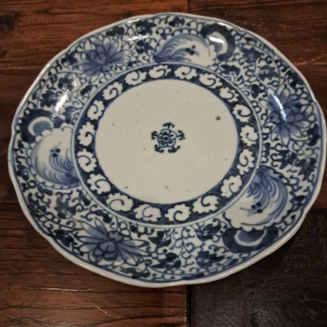 古伊万里　6寸皿　染付　角福　5客　呉須　五弁花　ブルー　有田焼