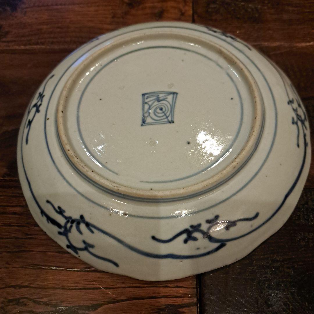 古伊万里　6寸皿　染付　角福　5客　呉須　五弁花　ブルー　有田焼