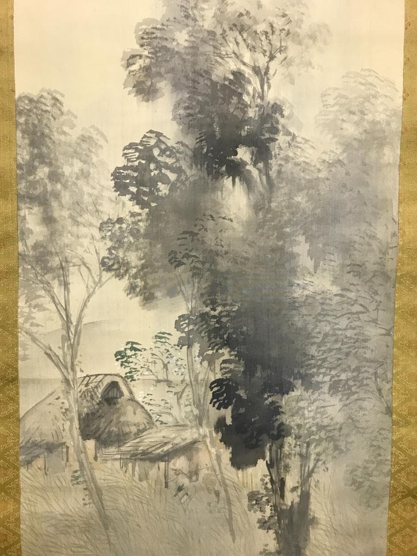 真作/徳田隣斎/江村白雨/釣人図/桐共箱付/布袋屋掛軸HB-134