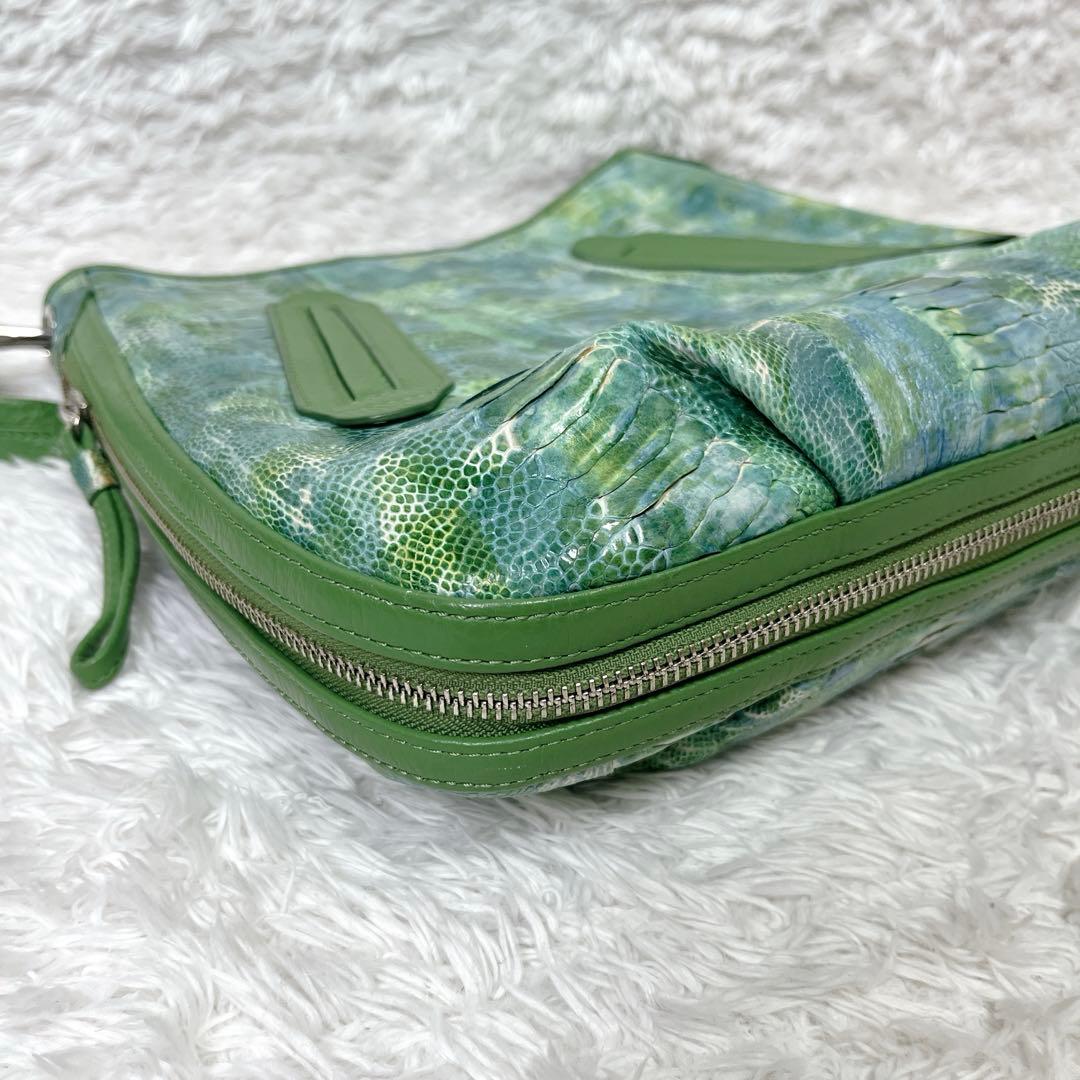 ナチュラルエッセンス　パイソン　JRA ショルダーバッグ　グリーン　エキゾチック