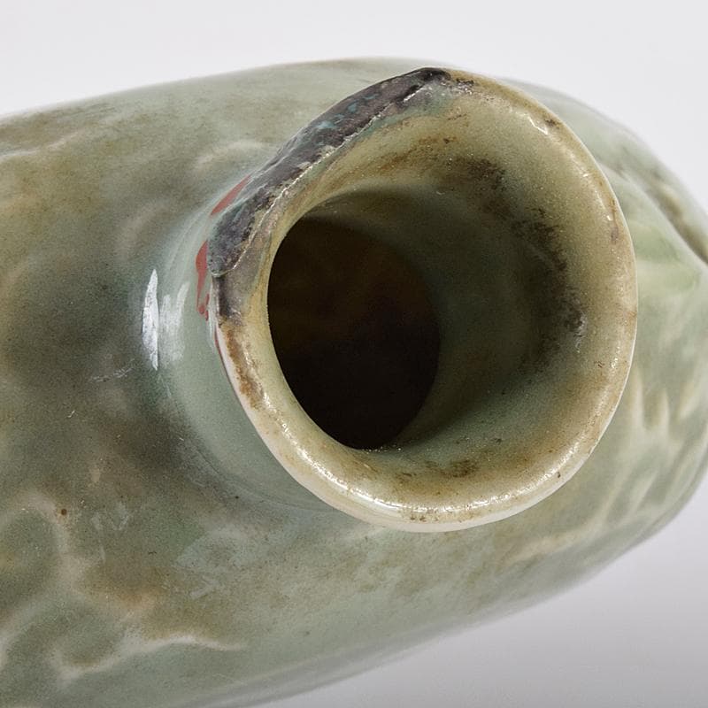 中国 龍泉窯 青磁 陽刻 龍鳳凰花文 扁壷 V R7826