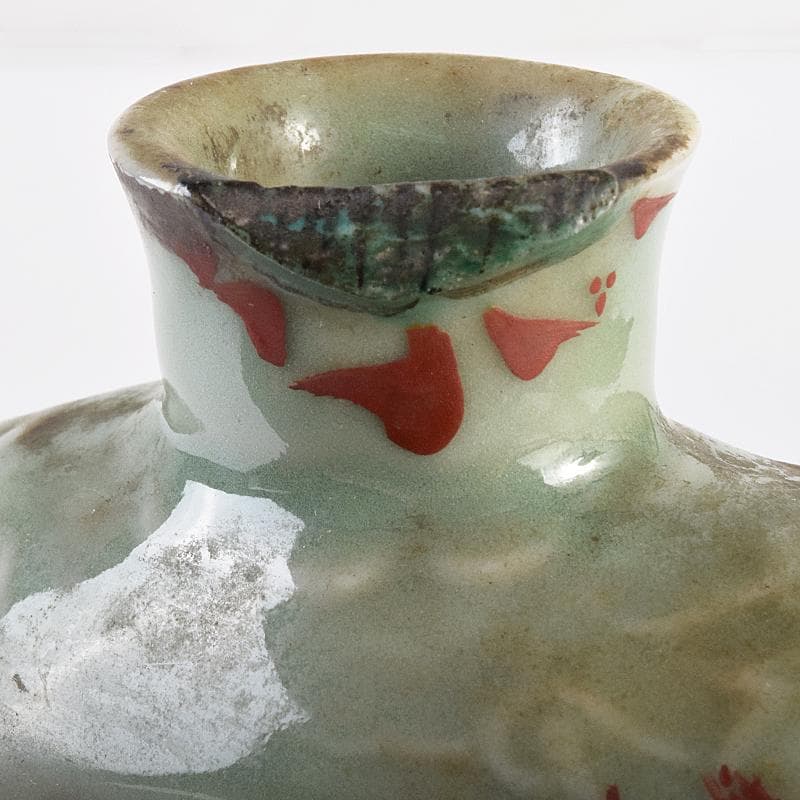 中国 龍泉窯 青磁 陽刻 龍鳳凰花文 扁壷 V R7826