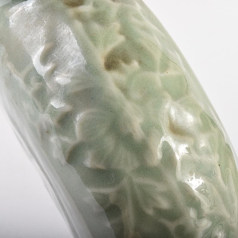 中国 龍泉窯 青磁 陽刻 龍鳳凰花文 扁壷 V R7826 美術品・アンティーク