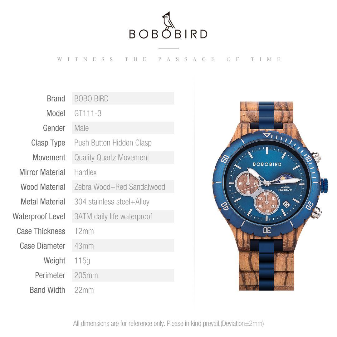 残り一つ❗新品未使用 ボボバード メンズ 木製腕時計 クロノグラフ T111-3