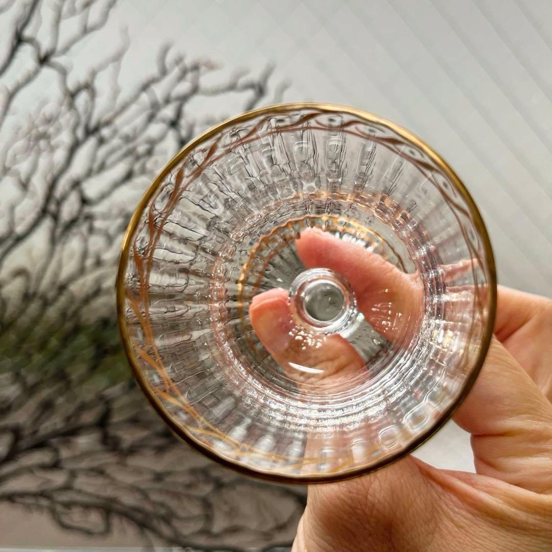 骨董 時代ガラス モールガラス 金彩 エナメル彩 薄張り 筒型 脚付