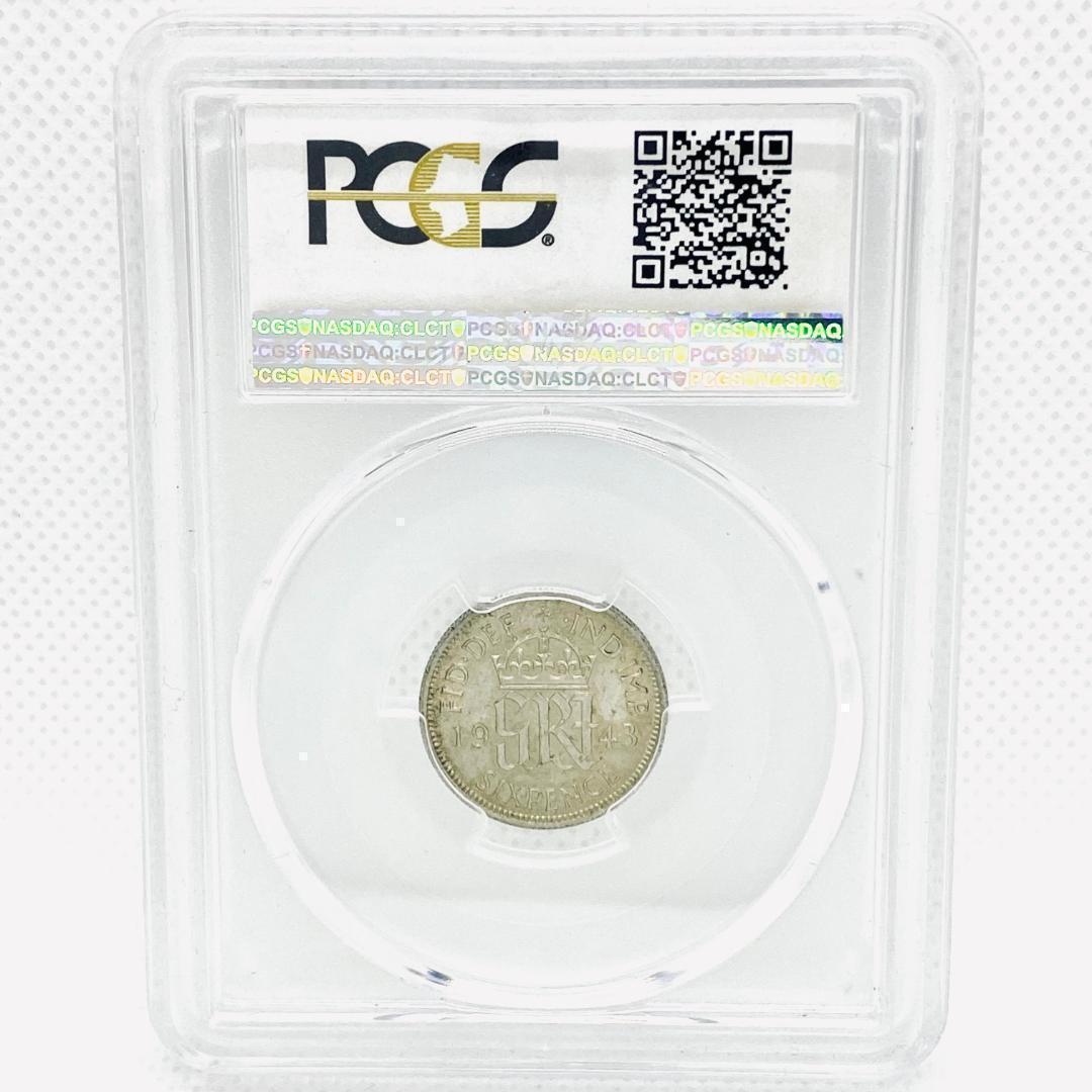 希少！3枚！ジョージ6世！1943 イギリス 6ペンス 銀貨 PCGS MS62