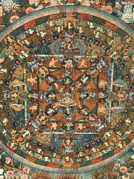 曼荼羅 チベット 額装 手描き 肉筆綿密画