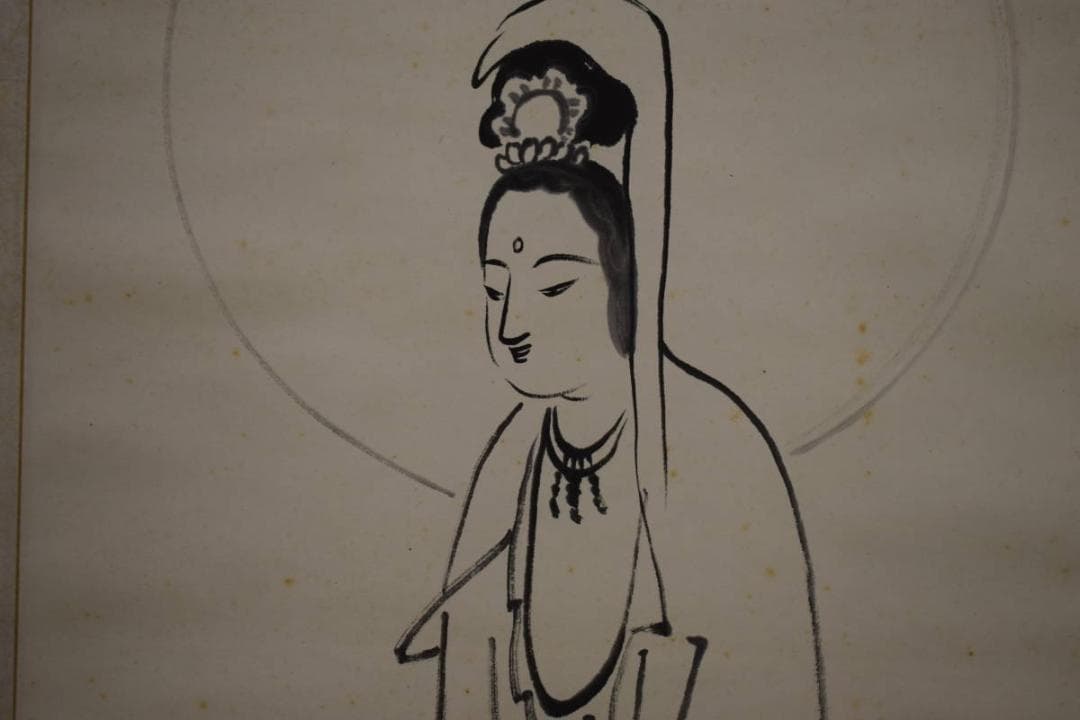 真作/関精拙/観音像画賛/桐極箱付/布袋屋掛軸HH-314 真作/関精拙/観音像画賛/桐極箱付/布袋屋掛軸HH-